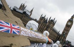 A group protesting against UK arms sales in London. Britain is the world’s sixth largest seller of arms, after the United States, Russia, France, Germany and China, according to the Stockholm' SIPRI I