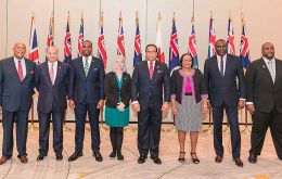 Anguilla Premier V. F. Banks, Gibraltar Minister for Commerce A. Isola, Bermuda Premier D. Burt, Falklands MLA T. Barkman, Cayman Islands Premier Alden McLaughlin (Photo: Cayman Compass)