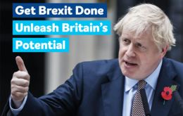 Conservative party manifesto “Get Brexit Done, Unleash Britain’s Potential”, with a picture of PM Boris Johnson 