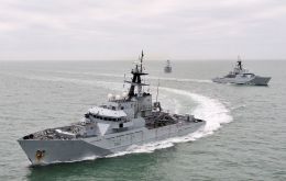 The Royal Navy's current UK Fishery Protection Squadron (FPS) fleet is currently made up of just three River-class offshore patrol vessels and a helicopter (Pic RN)