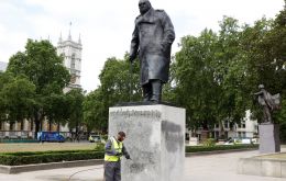The World War Two leader's statue was sprayed with graffiti declaring Churchill a racist during a fractious end to a mostly peaceful demonstration on Sunday