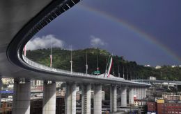 As a rainbow appeared in the sky, PM Giuseppe Conte cut the ribbon on the new bridge, designed by famed Italian architect Renzo Piano