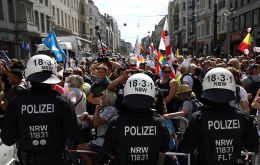 Police said some 38,000 people, double the number expected, had gathered in Berlin on Saturday to protest restrictions imposed to curb the spread of the coronavirus