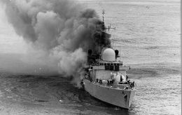 The HMS Sheffield was hit by an Argentine Exocet missile on May 4, 1982 during the Falklands War. 20 crew died in the blast - but the ship remained afloat after the attack