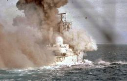 Type 42 destroyer HMS Coventry, sunk by an Argentine Air Force A-4 Skyhawk on May 25, 1982