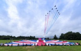 More than 1,000 military personnel, veterans and cadets paraded through Falmouth, while there were spectacular air displays and parachute jumps