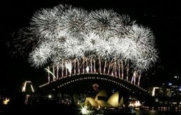 Fireworks explode over the Sydney Harbor Bridge in the annual display to celebrate the New Year in Sydney