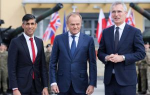 PM Sunak next to Polish Prime Minister, Donald Tusk and NATO Secretary General, Jens Stoltenberg 