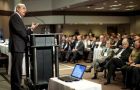 Defence minister Puricelli addressing the Sao Paulo defence seminar
