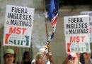 Demonstrators outside the British embassy in Buenos Aires burn a Union Jack