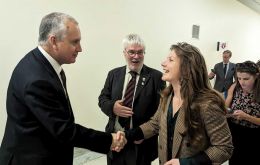 MLA Teslyn Barkman shakes hands with Mario Díaz-Balart, Republican Representative, 26th district Florida, members of the Appropriations Committee