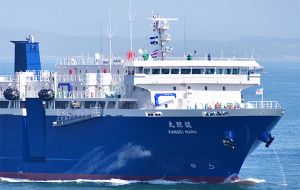 Japanese whaling mother ship, 9,000 tons Kangei Maru, which the CPWF foundation wants to intercept