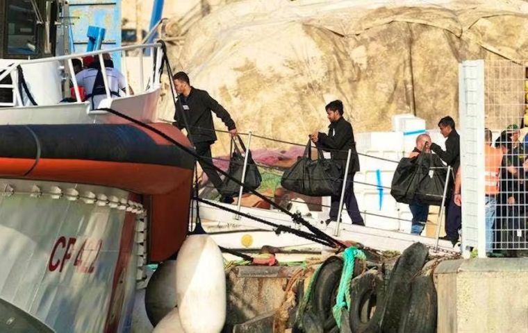 The Italian coast guard vessel that took the illegal migrants back to Brindisi