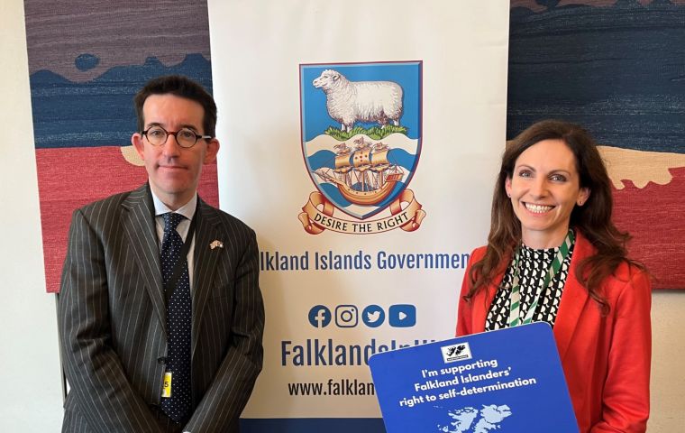 Falkland Islands Government Representative, Richard Hyslop, with newly elected Conservative MP for Chester South and Eddisbury, Aphra Brandreth MP. Photo: Falkland Islands Government Office