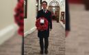 The Falkland Islands Government Representative, Richard Hyslop, with the wreath laid on behalf of the people and Government of the Falkland Islands. 