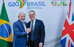 UK Prime Minister Starmer is received by President Lula da Silva on arrival at the G20 summit held in Rio do Janeiro