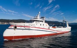 300 guests attended the launch of Orion Fishing Company’s new 85-metre Argos Berbés at the Nodosa Shipyard