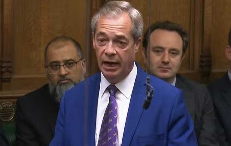 Leader of Reform UK, Nigel Farage, told the Commons that senior officials in the new Trump administration were firmly against the Chagos deal (Pic UK Parliament)