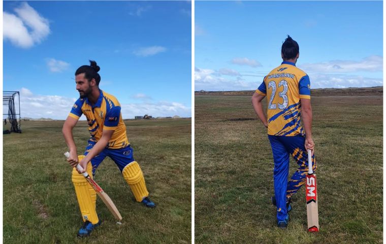 Members of the Falklands Cricket team displayed the Costa Rica tour kit and thanked the sponsors for contributing to promote cricket and the Falkland Islands  