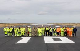 Resurfacing works on the runway at Mount Pleasant Complex complete ahead of schedule. MOD Crown Copyright.