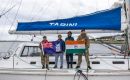 The two Indian Navy “Cape Horners,“ with BFSAI representatives showing Falklands and India Flags.