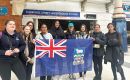 Showing the Falklands flag outside the Liverpool Street Underground Station