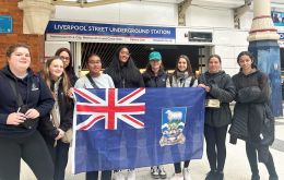 Showing the Falklands flag outside the Liverpool Street Underground Station