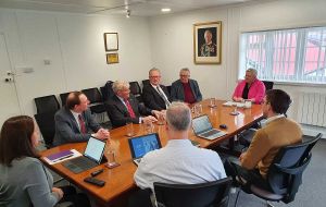 Discussing the Falklands economy with senior officials from the Falklands Government; head of the table in pink jacket Andrea Clausen 