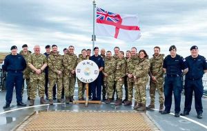 Sharing a moment on board HMS Forth, RN Falkland Islands Patrol vessel