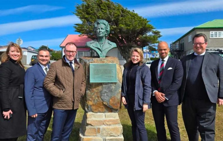 MPs from the UK Armed Forces Parliamentary scheme at the monument dedicated to Margaret Thatcher  