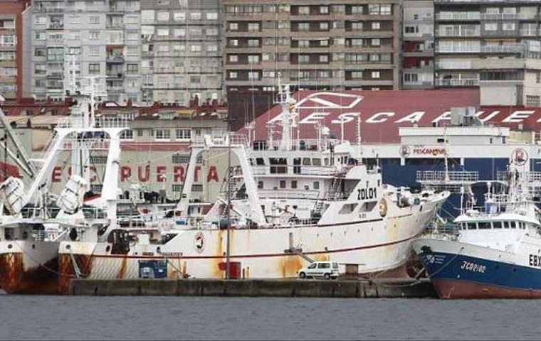 Some of the Falklands vessels moored in Galicia. (Pic file)