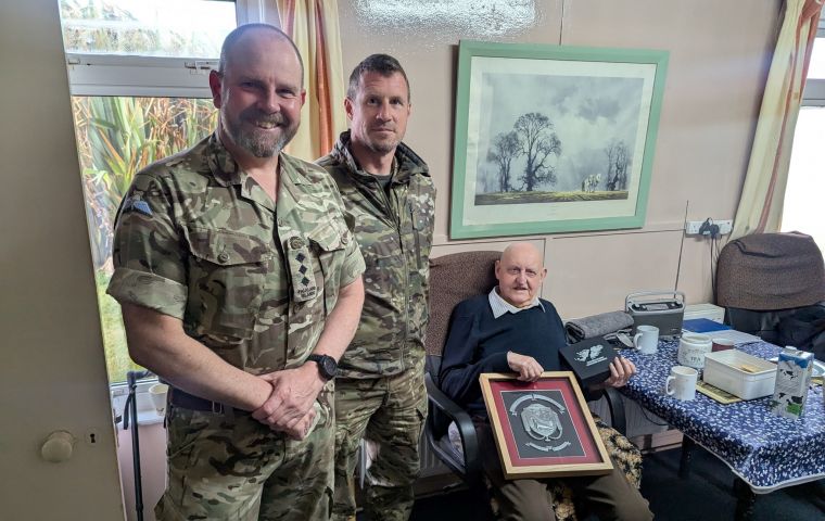 Commemorations began with a visit to Mr. William May, one of the last surviving members of the Falkland Islands Defence Force
