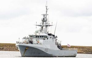 HMS Forth P222, the Falkland Islands Patrol Vessel, normally stationed at Mare Harbor  (Pic RN)
