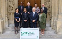 BOT Speakers with Sir Lindsay Hoyle in center second row, and Keith Biles JP from Falklands Legislative Assembly to the right, second row