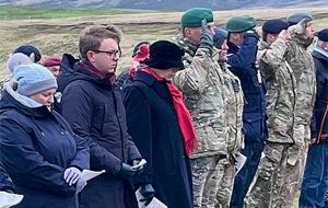 Governor Alison Blake CMG joined MLA Jack Ford, BFSAI, FIG officials, veterans, and the community at San Carlos for the Landing Day memorial service