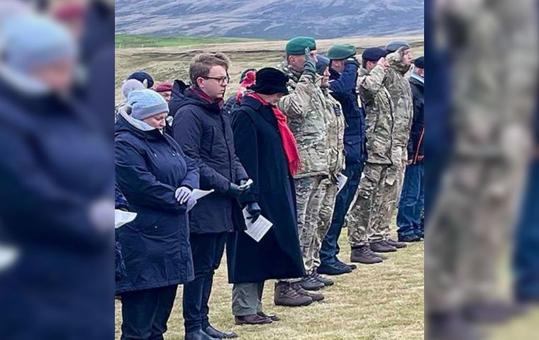 Governor Alison Blake CMG joined MLA Jack Ford, BFSAI, FIG officials, veterans, and the community at San Carlos for the Landing Day memorial service