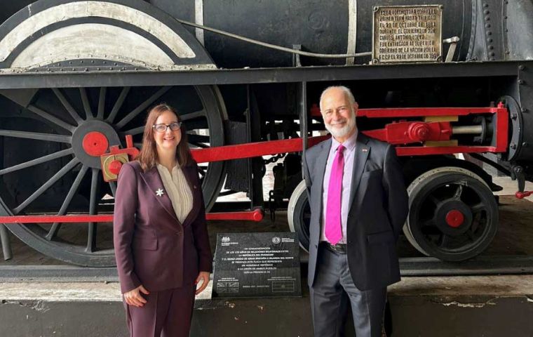 UK's Trade Envoy for Southern Cone, Fabian Hamilton, visits the Asuncion Train Station with Danielle Dunne, British Ambassador to Paraguay