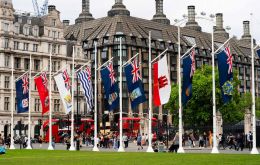 UKOTs flags flying at Parliament Square in London 