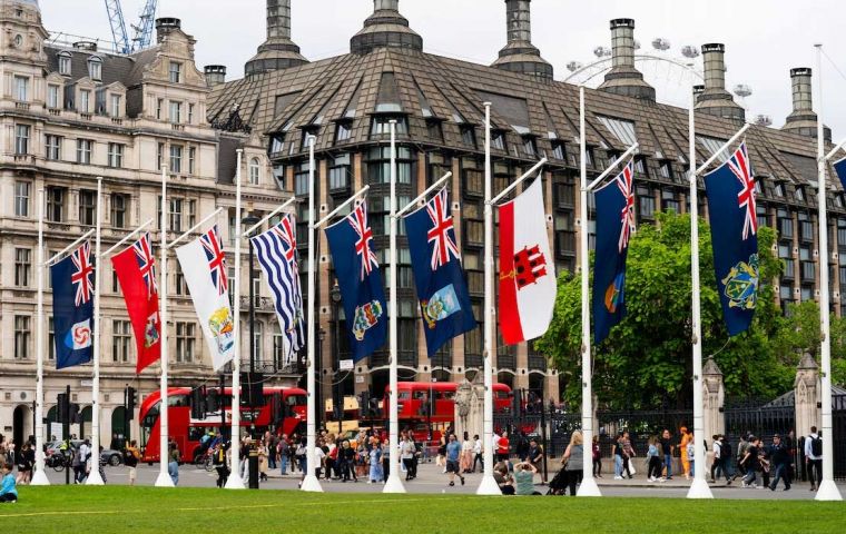 UKOTs flags flying at Parliament Square in London 