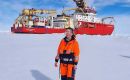 Dr Emily Rowlands out on sea ice near the RRS Sir David Attenborough for sampling work. (Pic BAS)