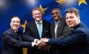 Spanish Foreign minister Albares, EU Commissioner Maros Sefcovik, UK Foreign Secretary David Lammy and Gibraltar Chief Minister Fabian Picardo in Brussels after the Agreement was reached 