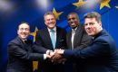 Spanish Foreign minister Albares, EU Commissioner Maros Sefcovik, UK Foreign Secretary David Lammy and Gibraltar Chief Minister Fabian Picardo in Brussels after the Agreement was reached 