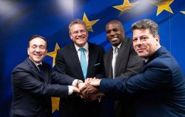 Spanish Foreign minister Albares, EU Commissioner Maros Sefcovik, UK Foreign Secretary David Lammy and Gibraltar Chief Minister Fabian Picardo in Brussels after the Agreement was reached 