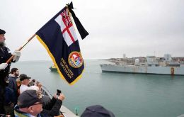 Veterans and members of the public gathered to send-off HMS Bristol (Pic MoD)