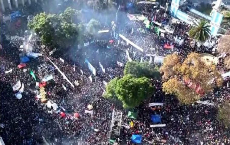 “They can lock me up, but not all the Argentine people,” CFK insisted in a recorded audio message played to the crowd