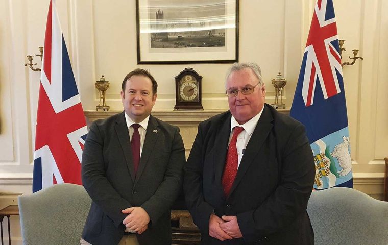 Minister Stephen Doughty with MLA Roger Spink during a recent meeting at Parliament House 