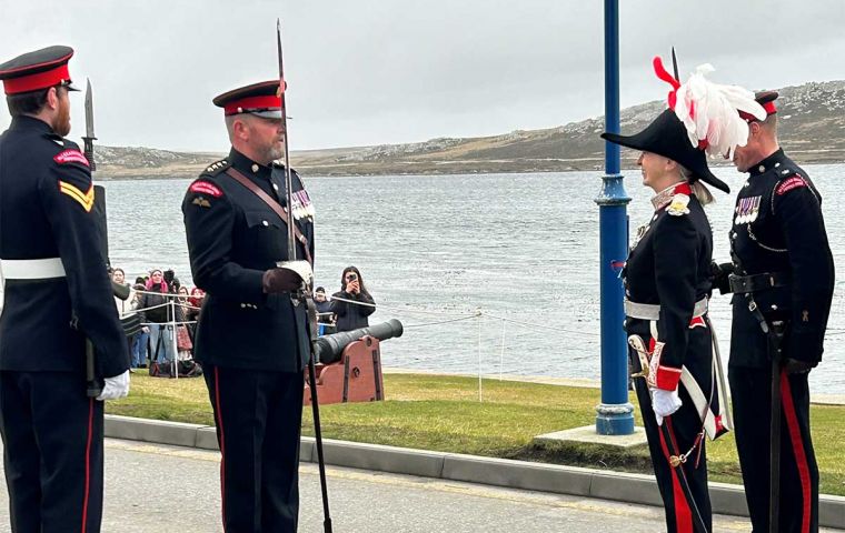 Farewell parade for Governor Alison Blake CMG at Victory Green and Ross Road, Stanley