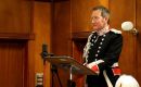Governor Colin Martin Reynolds reads a polite but committed speech following on his swearing ceremony. Photo: FITV