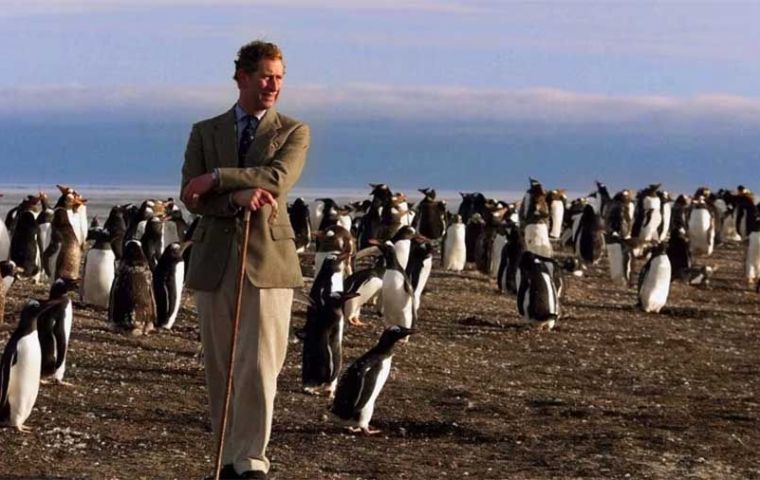 King Charles, back in 1999, when as Prince of Wales spent time in the Falklands and visited a rookery 