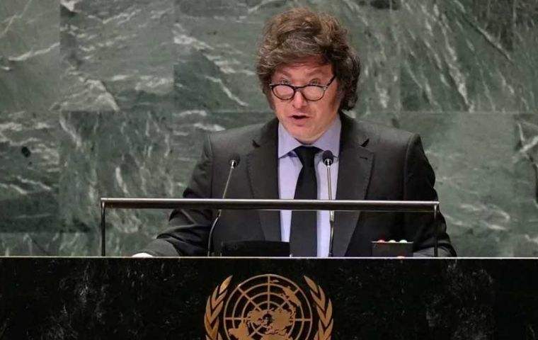 President Javier Milei before the General Assembly complains UN has not made advances in helping Argentina with its claims over the South Atlantic Islands